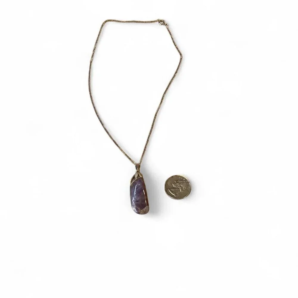 Vintage Amethyst silver‎ pendant necklace purple 16 inch chain